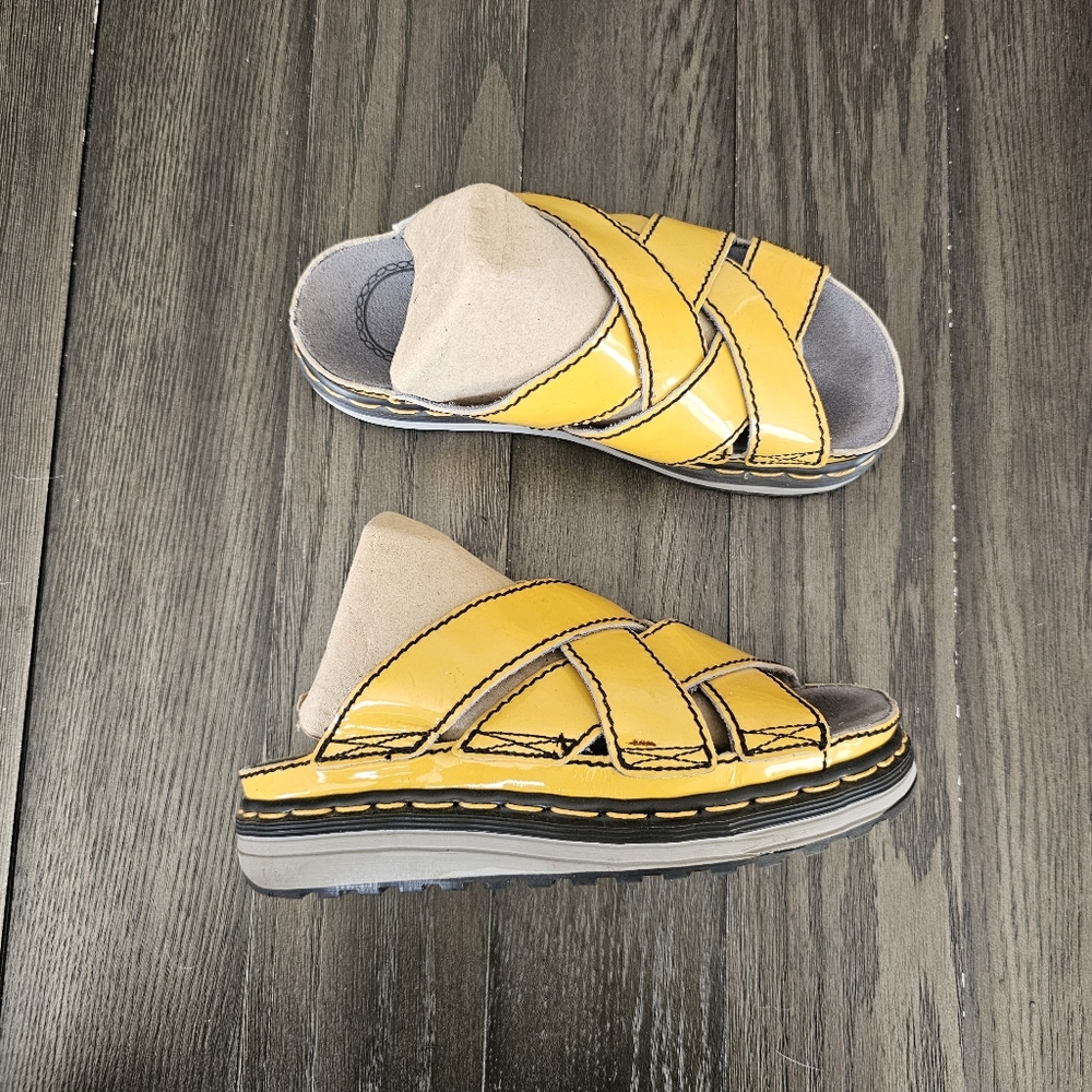 Dr. Martens Yellow Cross-Strap Slide Sandals